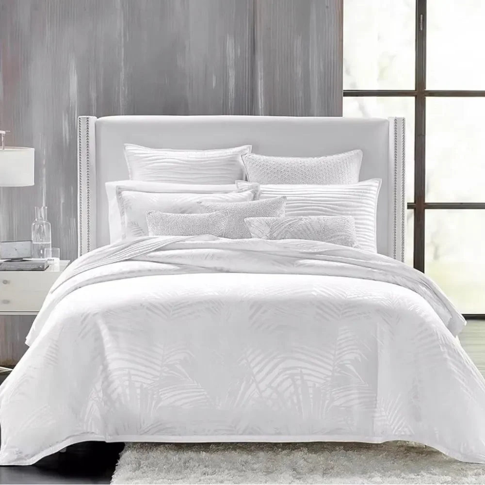 Hudson Park Palmetto Silk Blend White Queen Duvet Cover + 2-Pillow Shams, NWT